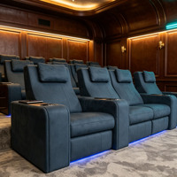 Set Sofa Recliner Elektrik Modern Kulit Biru, Furnitur Ruang Tamu Home Theater dengan Konsol Tempat Cangkir dan Penyimpanan Samping