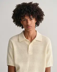 Custom Textured Cotton Polo Shirt Short Sleeve Knitwear Hollow Breathable Design Men's Knit Tops