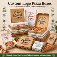 Caja de Pizza para Llevar, Fácil de Plegar, con Líneas de Corte, de Cartón Seguro para Alimentos, Paquete Familiar de Pizza, Bajo MOQ, Suministro para Catering Comercial