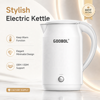Bouilloire électrique en verre 2L+ 1500W à ébullition rapide, certifiée CE CB LFGB, arrêt automatique, rotation à 360 degrés, logo personnalisé OEM, pour hôtel, maison, bureau