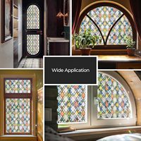 Película de PVC para Ventanas con Efecto Vitral, Privacidad, Bloqueo UV, Adhesión Estática, para Hogar, Cocina, Oficina, Baño, Diseño de Láminas Rectangulares Doradas con Efecto Arcoíris