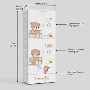 Armario de Almacenamiento de Plástico de 4 Niveles con Diseño de Dibujos Animados para Sala de Estar, Armario Portátil Moderno para Ropa de Bebé con Ruedas - Product Image 4