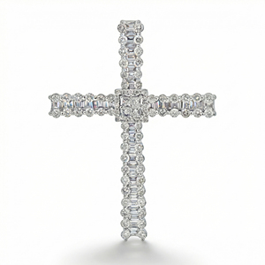 CUSTOM SILVER 10K/14K/18K GOLD PLATED LAB GROWN CVD DIAMOND CLASSIC ENGAGEMENT GIFT SWEATER <b>CHAIN</b> NECKLACE <b>CROSS</b> PENDANT - Product Image 1