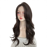 Perruque Lace Frontale Synthétique pour Femme, Cheveux Longs Bouclés, Raie au Milieu, Couvre-tête Complet, Style Décontracté