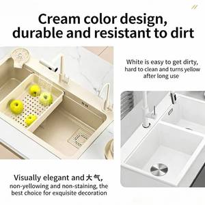 Fregadero de cocina de acero inoxidable cepillado hecho a mano de alta calidad, estilo cascada inteligente con luz LED, el más vendido. - Product Image 5