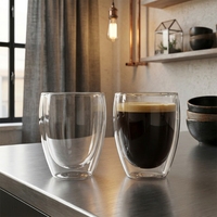 Ensemble de tasses à café en verre, 2 tasses à double paroi de 12 oz, transparentes, résistantes aux chocs, légères, design minimaliste, cadeau pour Noël, anniversaire