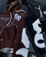 Conjunto de sudadera y pantalones deportivos con parche desgastado lavado con ácido, ropa de calle con media cremallera y logotipo bordado personalizado