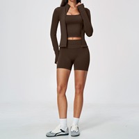 Nouvel ensemble de yoga sans couture pour femme : débardeur dos nageur, short ajusté, 3 pièces, pour course en extérieur, fitness et entraînement, tenue de sport