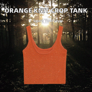 OEM Custom Shoulder Strap Orange Color Woven Breathable Short Casual Fashion Women's <b>Crop</b> Tank <b>Tops</b> - Product Image 2