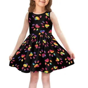 Print On Demand Beach Party Dresses Children Dress Designs Kids Strapless Sundress For Girls Lovely Cute Dog Paw Dresses