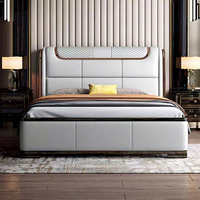 Ensemble de lit de luxe personnalisé en cuir PU microfibre souple avec rangement, taille Queen/King, en bois brun, pour appartement et villa