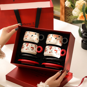 Modern Floral Coffee Cup <b>Set</b> Ceramic <b>Tea</b> Cup and Saucer <b>Set</b> of 4 Coffee and <b>Tea</b> <b>Gift</b> <b>Set</b> - Product Image 1