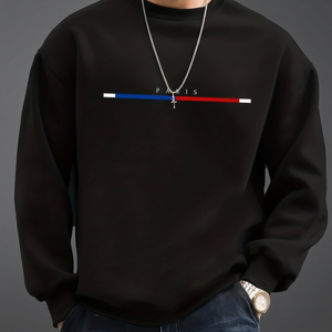 Sweat-shirt à manches longues pour homme avec imprimé Paris - Vert, col en V, pull imprimé à rayures rouges et bleues, style streetwear décontracté, broderie 3D - Product Image 4