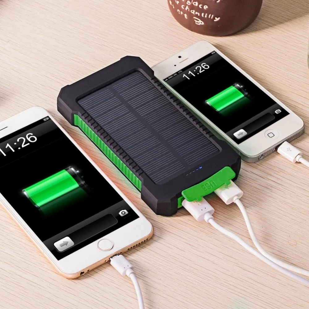 2022 Top Sell Solar Power Bank Waterproof 20000mAh Solar Charger 2 USB Ports External Battery Charger Phone Poverbank with Light