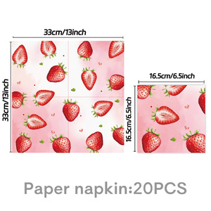 Ensemble d'assiettes en papier pour fête d'<span class=keywords><strong>anniversaire</strong></span> sur le thème des fraises, jetables, imprimées UV, style dessin animé, fournitures de fête pour enfants avec gobelets et serviettes - Product Image 3