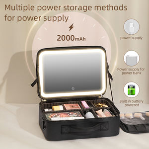 Portable grande capacité cosmétique organisateur sac maquillage étui voyage stockage étanche toilette maquillage brosse sac avec miroir led - Product Image 4