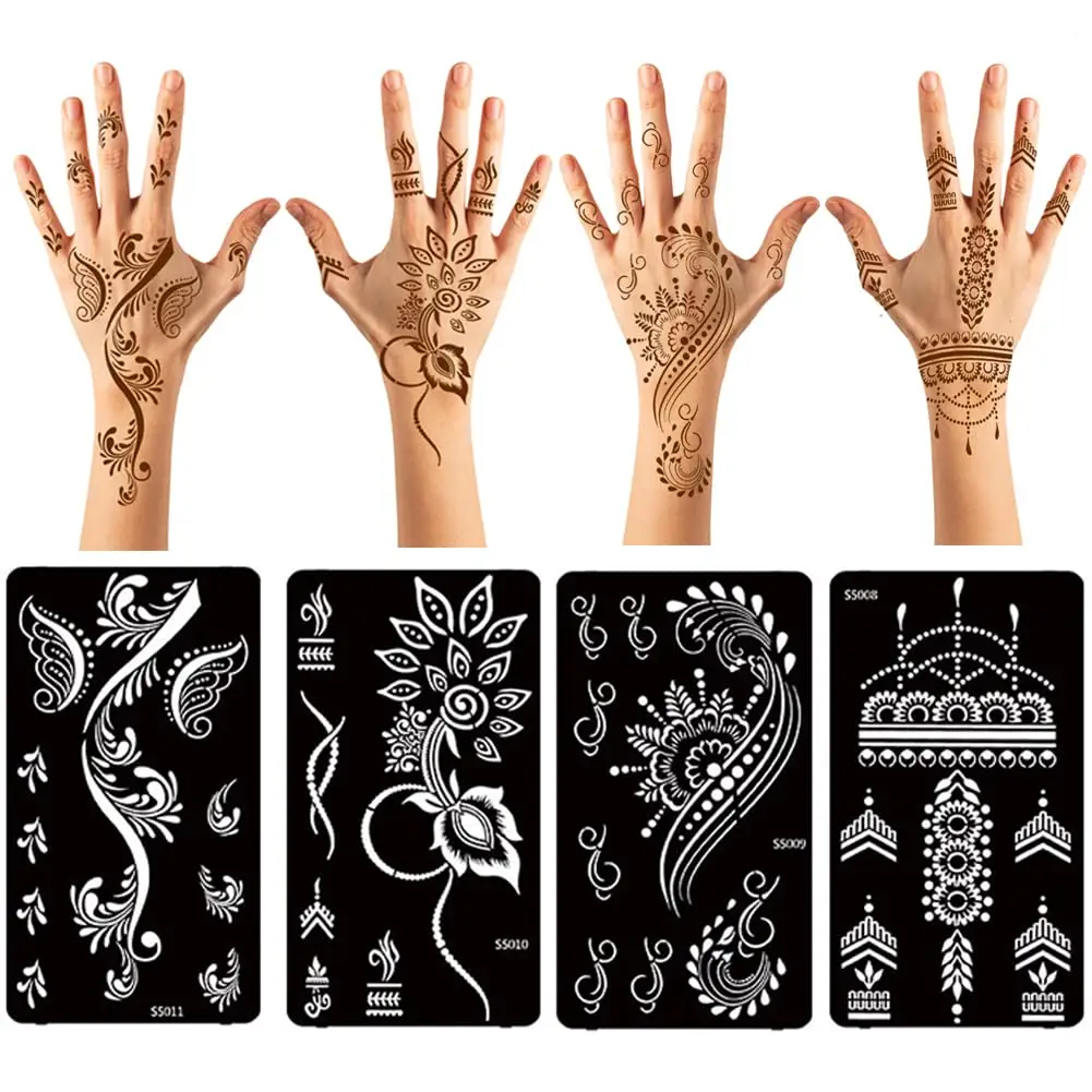 Haute qualité Art classique homme femme beauté réutilisable noir bricolage une main inde henné Mehndi henné tatouage pochoirs