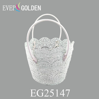 Panier à fleurs en polyester tissé moderne et élégant, écologique, 27x20x23 cm, sac de shopping et de plage en dentelle pour femmes, double poignée