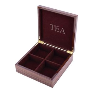 Boîte à sachets de thé rectangulaire en bois de luxe faite à la main Trice Tea Time, design simple - Product Image 6