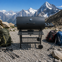 Barbecue au charbon de bois pliable multifonctionnel de style américain pour l'extérieur, résistant au vent, avec finition thermolaquée