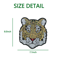Patch graphique personnalisé en feutre, motif mascotte visage de tigre brodé de paillettes dorées holographiques, noir, argent, rouge, thermocollant ou à coudre, usine OEM
