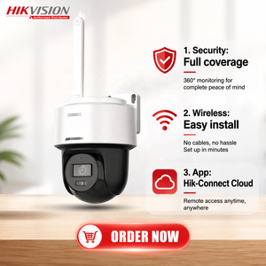 Caméra IP extérieure fixe <span class=keywords><strong>Hikvision</strong></span> WIFI autonome PT DS-2DE2C400IWG/W avec suivi automatique Lite EXIR 2.0, fente pour carte mémoire intégrée, 4MP - Product Image 1