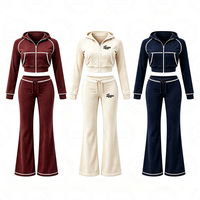Ensemble de survêtements en tricot gaufré personnalisé avec logo Y2k pour femmes, ensemble de détente en coton 2 pièces, sweat à capuche et leggings pour femmes