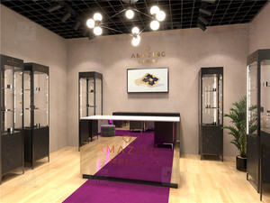 Vitrina de exhibición de Joyas de vidrio templado personalizada, diseño Interior de tienda de moda, iluminación Led, escaparate de exhibición de joyería de madera - Product Image 4