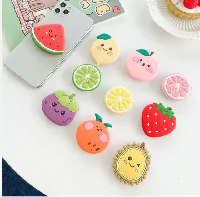 2025S Multi-Style Foldable PVC Mobile Stand Cute Fruits Design Indoor/Outdoor Phone Holder High Adjustment Desk Phone Holder
