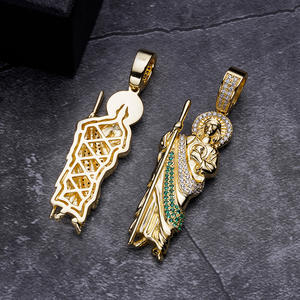 Liontin Besar Santo Yudas Tadeo Berlapis Emas <span class=keywords><strong>14k</strong></span> Dua Warna Emas Hijau Putih Cz - Product Image 4