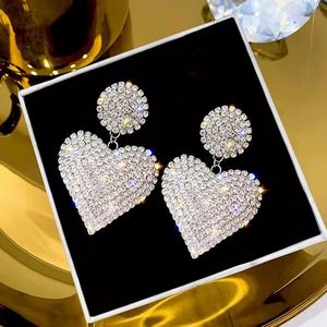 Luxury Design Women Girls Cute Gold Silver Heart Statement <b>Earring</b> <b>Bling</b> Rhinestone Paved Heart Drop <b>Earrings</b> - Product Image 3