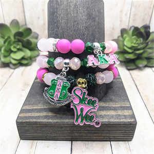 Pulseras de Cuentas para Hermandad, Pulsera de Cuentas de Vidrio Rosa y Verde, Regalo para Mujeres de Hermandad, Pulsera de Cuentas de Colores, Pulsera con Dije de Protección - Product Image 3
