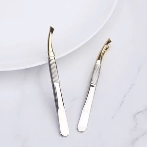 Pinzette per Sopracciglia in Acciaio Inossidabile, Strumenti per il Trucco con Finitura a Specchio, Piegaciglia Placcato Oro, Styling per <span class=keywords><strong>Barba</strong></span> e Ciglia - Product Image 1