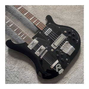 <span class=keywords><strong>Basso</strong></span> JELO Serie Classica a Doppio Manico <span class=keywords><strong>4</strong></span> <span class=keywords><strong>Corde</strong></span> e Chitarra Elettrica 6 <span class=keywords><strong>Corde</strong></span> con Pickup S-h-h – Finitura Nera Lucida Mogano Massello - Product Image 2