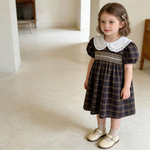 Vestido Vintage a Cuadros para Niña Pequeña, Cuello con Volantes, Manga Abullonada, Vestido Infantil Estilo <span class=keywords><strong>Retro</strong></span>, <span class=keywords><strong>Ropa</strong></span> Casual de Verano para Fiestas, 2-7 Años - Product Image 1