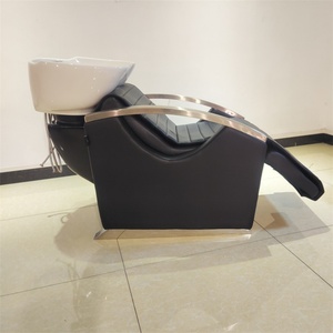 Fauteuil de massage électrique noir Kisen orné pour salon de coiffure et de beauté avec bac à shampoing en céramique blanc à vendre - Product Image 3