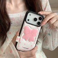 Coque de téléphone tendance en cuir texturé rose avec nœud, compatible iPhone 17 Pro Max, iPhone 16 et iPhone 15
