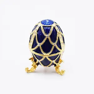 Joyero de huevo ruso estilo Faberge, caja de joyería esmaltada a mano feliz día de Pascua