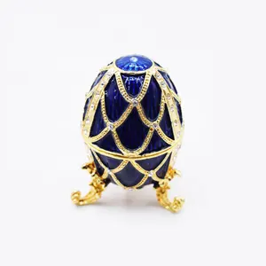 Joyero de huevo ruso estilo Faberge, caja de joyería esmaltada a mano feliz día de Pascua - Product Image 1