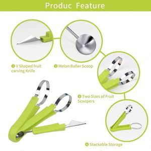 4 en 1 Couteau rotatif pour découper les fruits en acier inoxydable Cuillères et boules de pastèque Set de coupe pour enlever les graines de fruits - Product Image 5