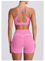 Nouvel Ensemble de Yoga Sport Soutien-Gorge Cœur Mignon et Croisé dans le Dos Shorts de Fitness d'Extérieur Séchage Rapide Leggings de Yoga