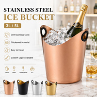 Seau à glace en acier inoxydable épais et robuste de 5L et 3L, facile à nettoyer, avec poignée, logo personnalisé pour bar et boîte de nuit