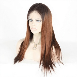 Bellissima Parrucca Frontale in Pizzo Senza Colla Bicolore Nero-Marrone per Capelli Umani Vergini Brasiliani Lisci per Donne con Capelli Diradati - Product Image 1