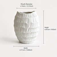Vase en céramique côtelé moderne, blanc texturé, vase décoratif pour fleurs, décoration de table, accessoires pour la maison de style Wabi-sabi nordique