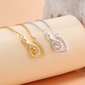 Collier vintage en cuivre avec pendentif cœur infini et pompon papillon, bijoux de mode pour femmes, chaîne dorée - Product Image 3