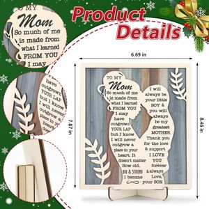 Letrero de madera para pared con silueta de madre e hija, decoración rústica para el hogar, regalo para mamá, cumpleaños, día de la madre, arte enmarcado en madera de boj - Product Image 2