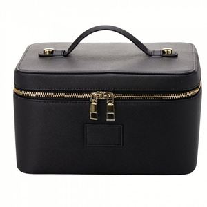 Luxury Pebbled Faux Leather <b>Makeup</b> <b>Case</b> Large Capacity Zippered Toiletry Organizer with Customizable Logo - Product Image 4