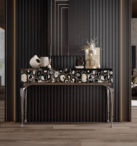 Mesa <span class=keywords><strong>de</strong></span> consola moderna <span class=keywords><strong>de</strong></span> acero inoxidable y oro del fabricante chino, diseño <span class=keywords><strong>de</strong></span> lujo minimalista con tapa <span class=keywords><strong>de</strong></span> mármol - Product Image 5