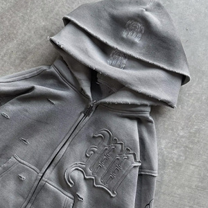 Ensemble survêtement streetwear <span class=keywords><strong>homme</strong></span> en molleton 100% coton, double épaisseur, effet vieilli, en French Terry lourd, avec sweat à capuche et pantalon de survêtement - Product Image 4