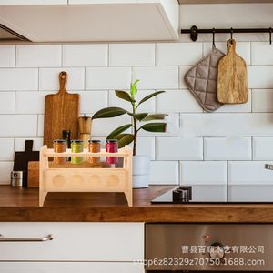 <b>Bamboo</b> Spice Rack Double Layer Storage Organizer For Kitchen Countertop With 4 Jar Holders Eco Friendly Design - Product Image 4